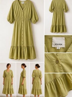 Rita Row Olive Green Button-Front Dress